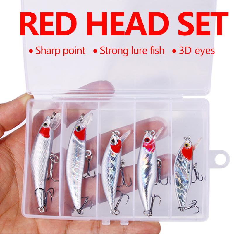 5 шт./кор. красная голова Crankbait Minnow, набор рыболовных приманок, искусственная приманка, рыболовные воблеры, рыболовные снасти для плавания карпа