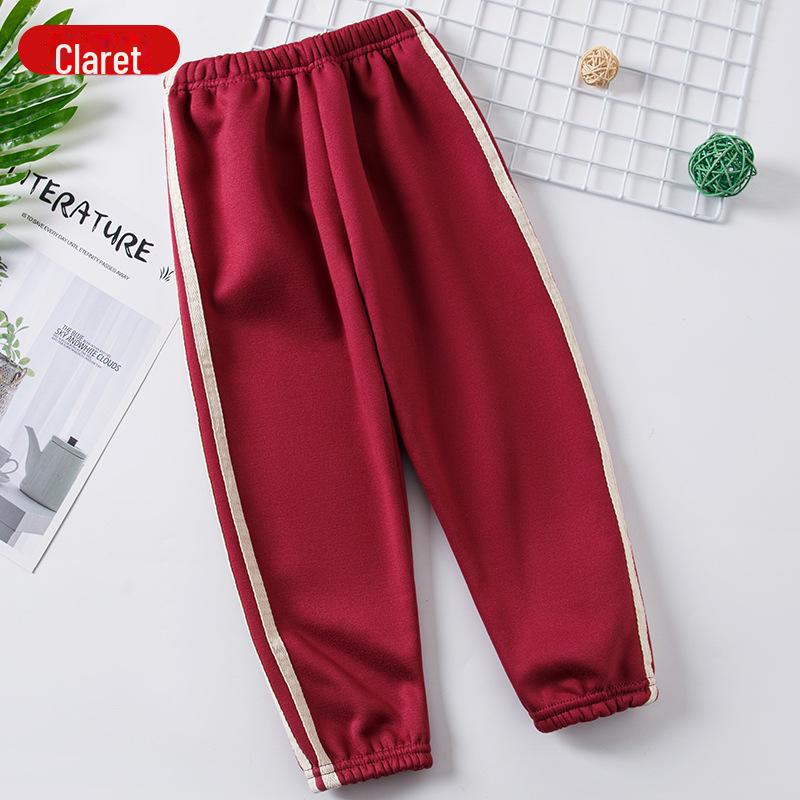 Children's Velvet Lined Casual Pants - Solid Color, Thickened Sports Trousers for Boys and Girls, Fall/Winter Wear