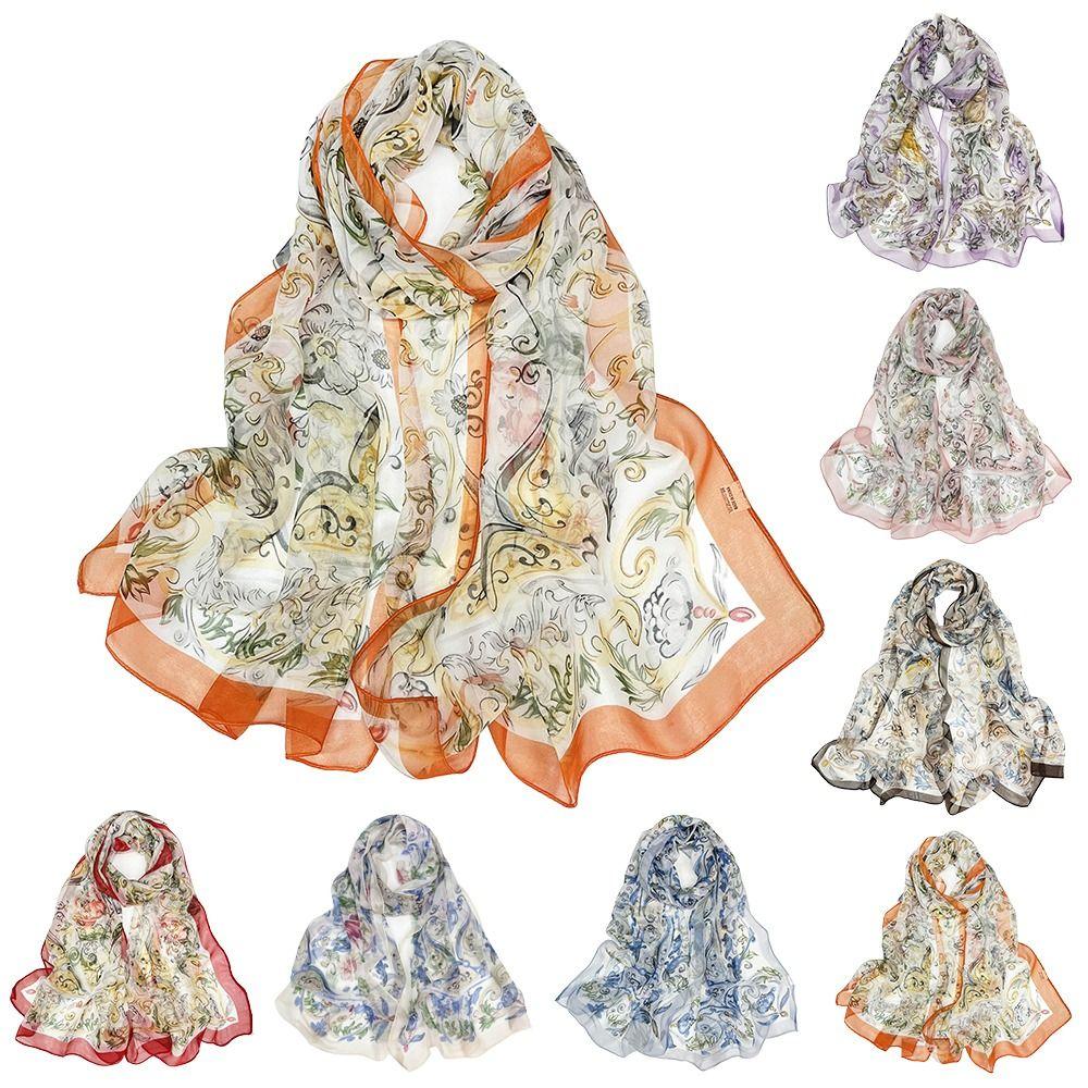 Breathable Silk Scarf Sun-Resistant Bandana Portable Long Wraps for Women