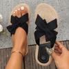 Fashion Summer Beach Vocation Slides Women Outdoor Pink Bowknot Decor Cross Strap Linen Slippers Women Lightweight Comfort Flat Sandals