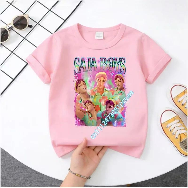 2026 New K-POP Saja Boys Print Short-Sleeved Spring Summer Clothing for Boys and Girls Cute Cotton T-shirt for Boys and Girls