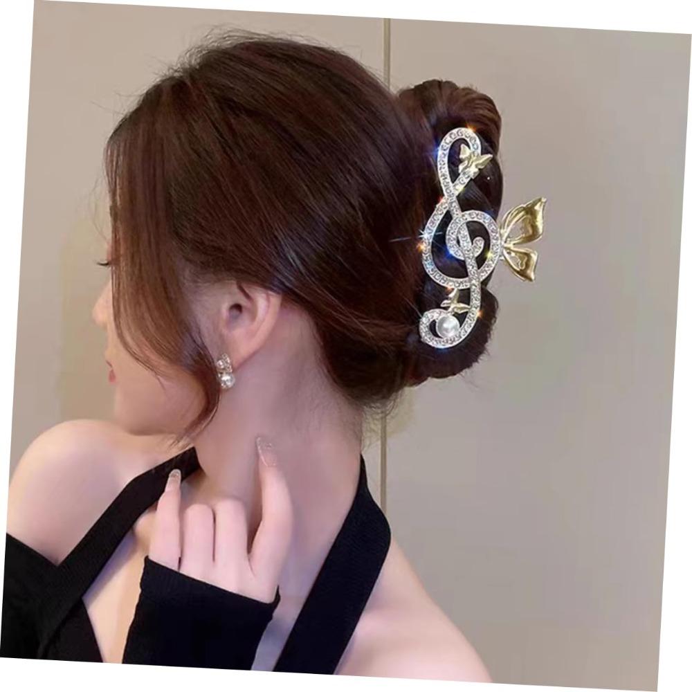 Thick Hair Music Note Claw Clip Rhinestone Shark Clip Luxury Metal Hairpins Women