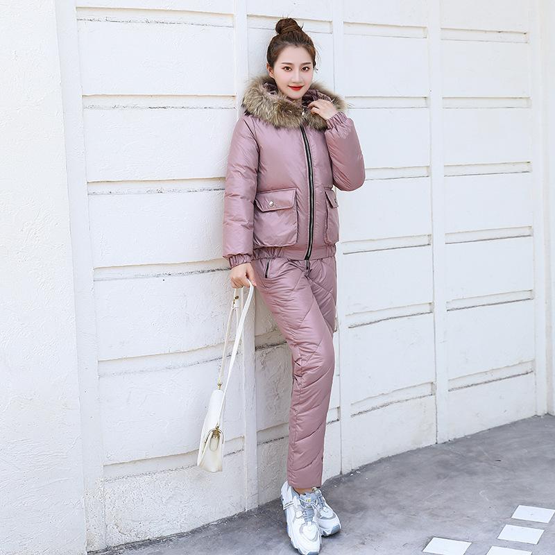 Уличная одежда с хлопковой подкладкой, женские зимние новые стильные топы и брюки, повседневная одежда, костюм, облегающая утолщенная одежда с хлопковой подкладкой