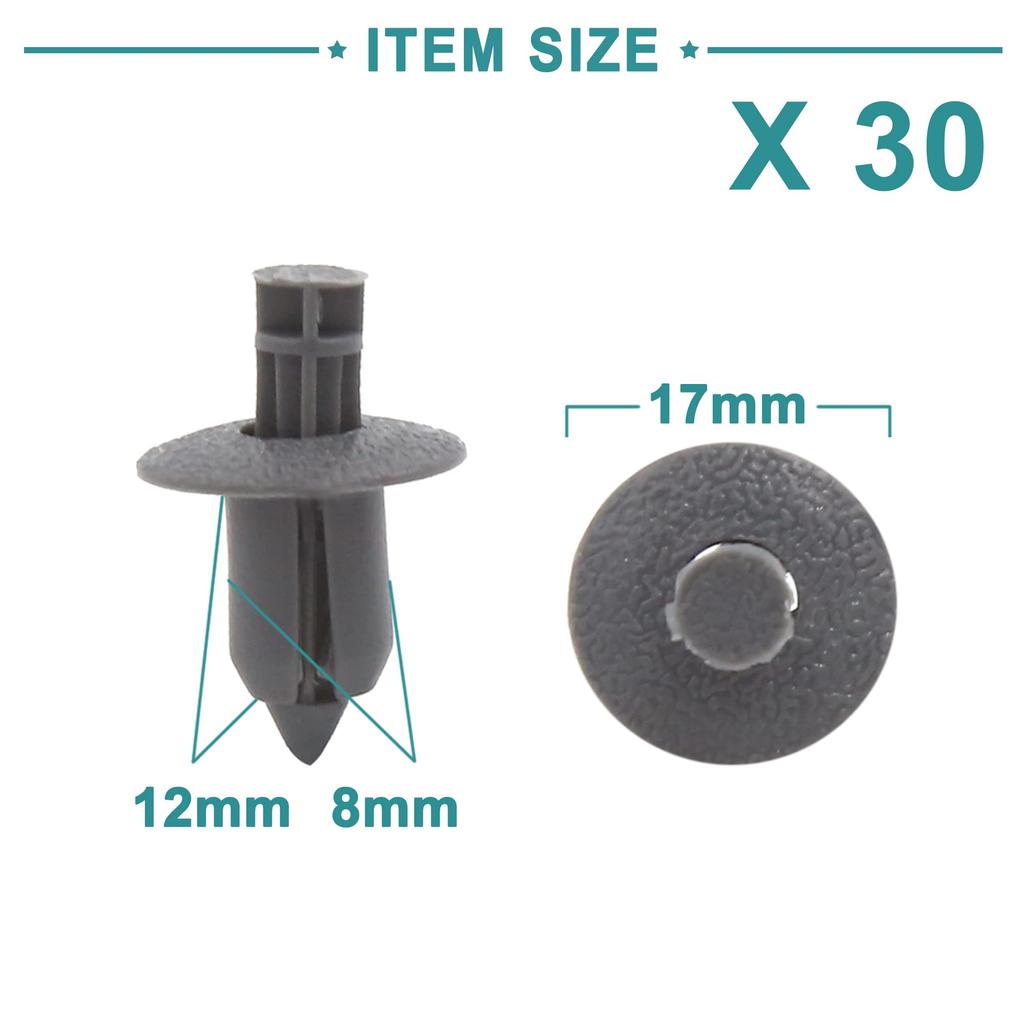 ACROPIX Plastic Rivet Door Bumper Pin 8mm for Automotive Use Push-Type Fasteners, Clips, Gray, 30pcs, Universal, Hole,