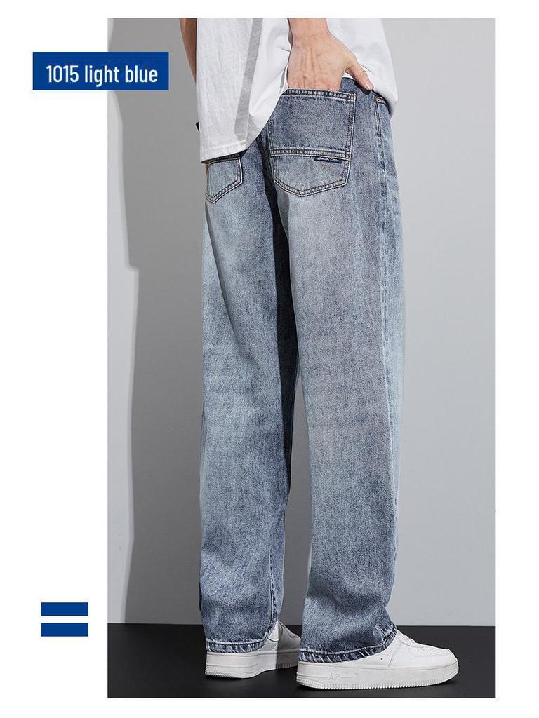 2024 Мужские эластичные прямые джинсы свободного кроя - повседневные брюки High Street Autumn