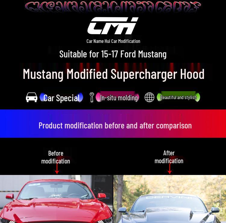 15-17 Ford Mustang Carbon Fiber Supercharged Heat Dissipation Hood