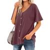 Women's T Shirt Tee Solid Color Women's Shirts V Neck Short Sleeve Button Up Tunic Tops Blouse
