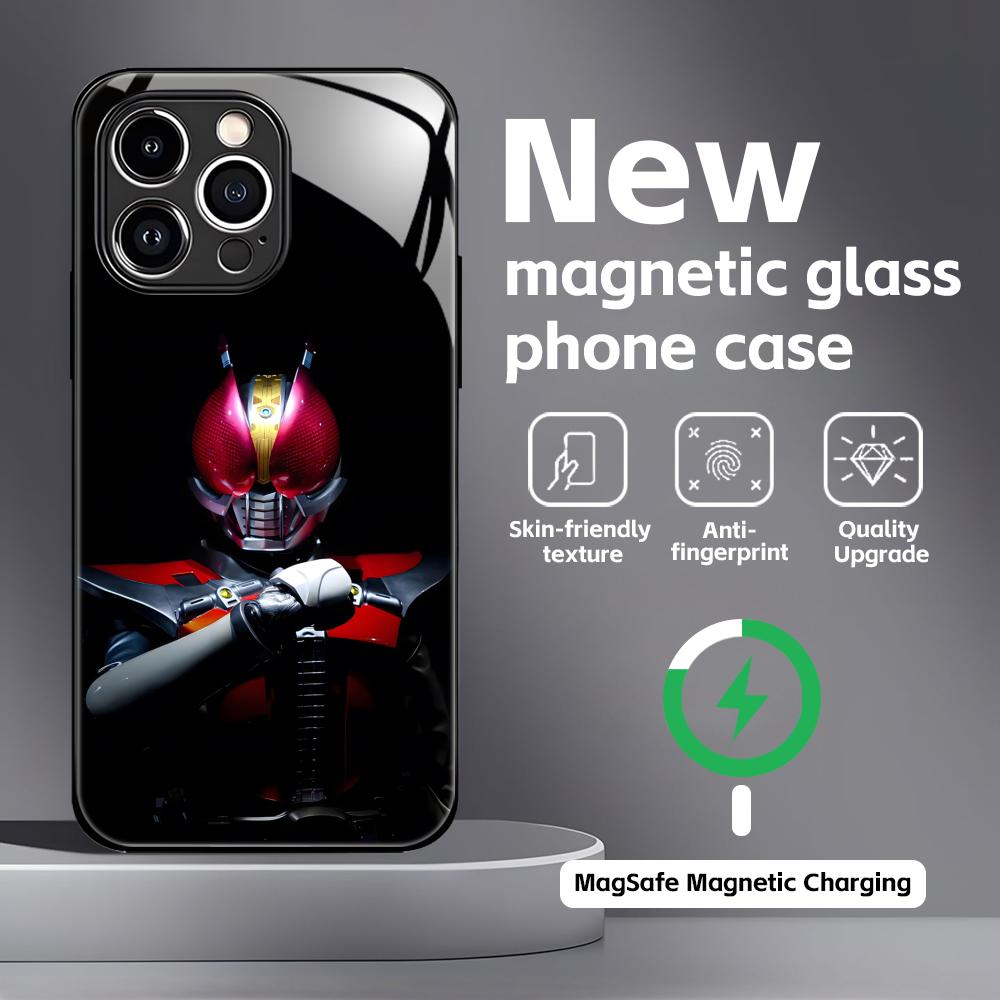 Чехол для телефона Kamen Rider для iPhone17 16 15 14 13 12 11 X XR XS 8 Plus Mini Pro Max Стеклянный Магнитный Чехол