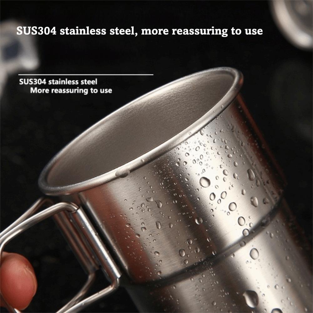 Multi-Purpose Portable Camping Mug 300ML 304 Stainless Steel Beer Mug Collapsible Handle Water Cup Outdoor Camping Travel Use