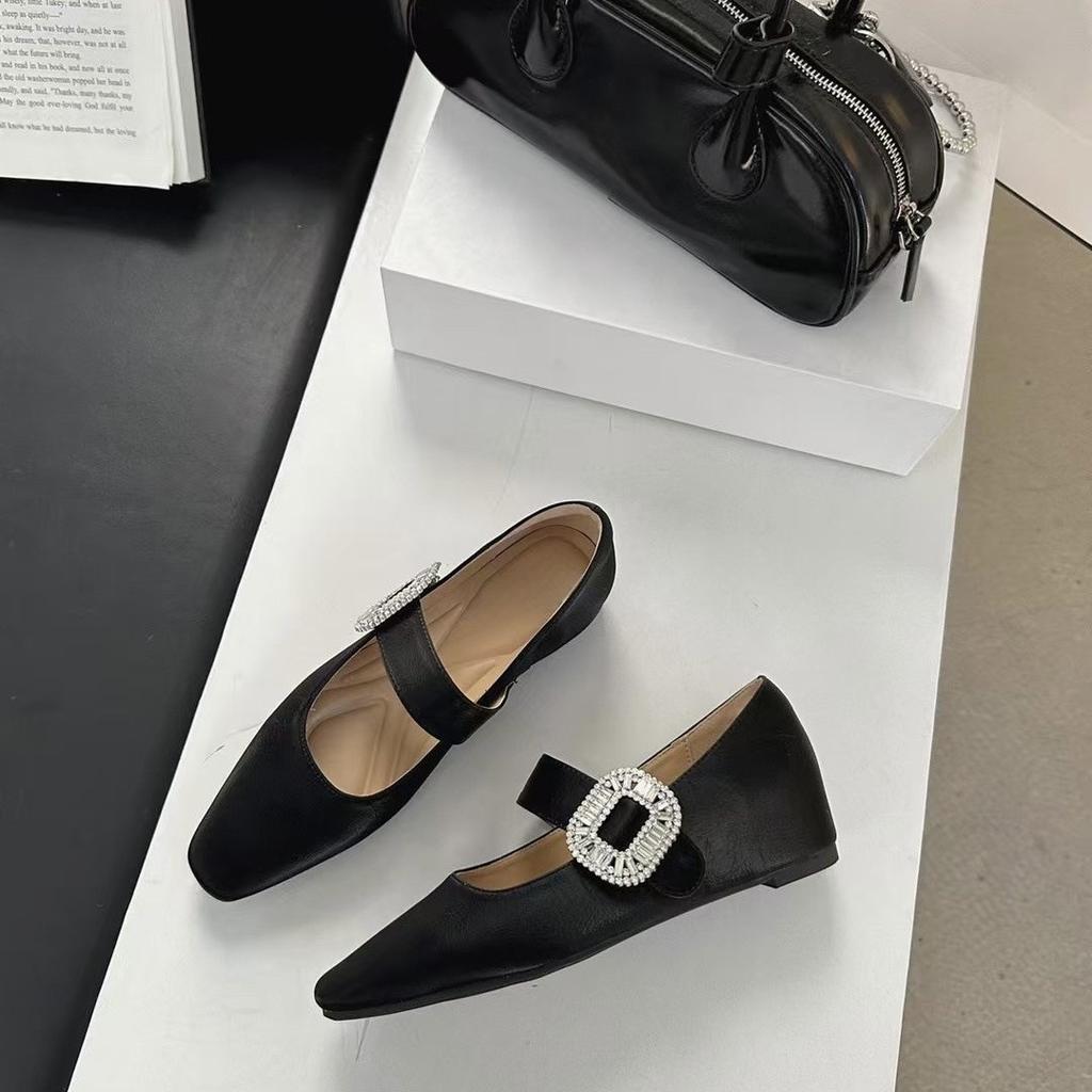 Женские туфли-лодочки на плоской подошве, новые, замшевые, с квадратным носком, со стразами, с ремешком Мэри Джейн, на толстом каблуке, универсальные