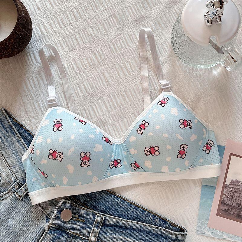 Cute Girls Bras Printed Wireless Push Up Bras Simple Underwear For Girls