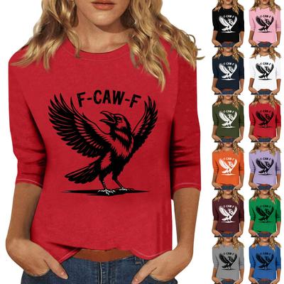 Женская модная повседневная футболка с рукавом три четверти и принтом на шее