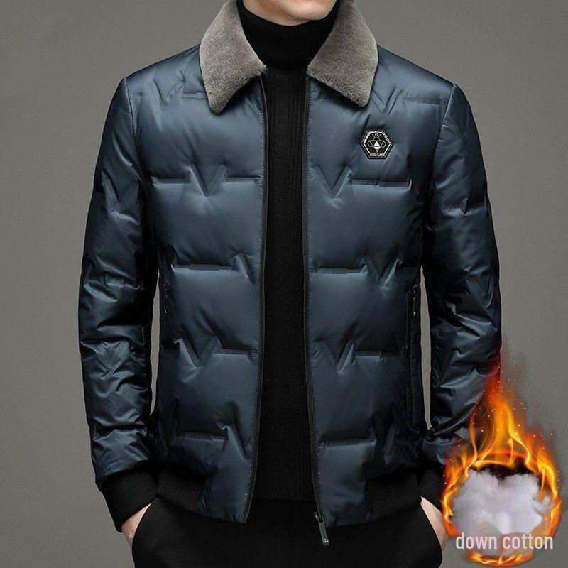 Мужское зимнее бархатное хлопковое пальто с лацканами - теплое, толстое, куртка для пап среднего и пожилого возраста