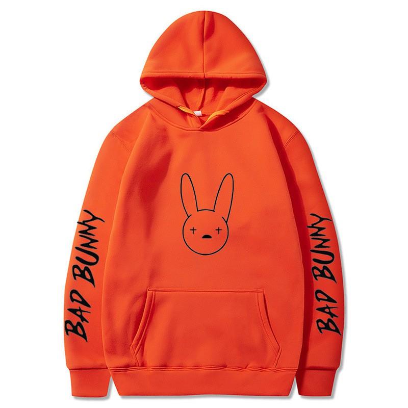Bad Bunny Print Fleece Hoodie Unisex Casual Pullover Streetwear Customizable Sweatshirt