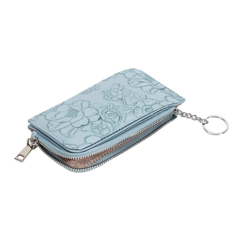 Card Holder Multiple Card Slots Zipper Card Bag Embossed Design Large Capacity Coin Purse Card Bag Wrist Strap Hand-Held Bag With Key Ring