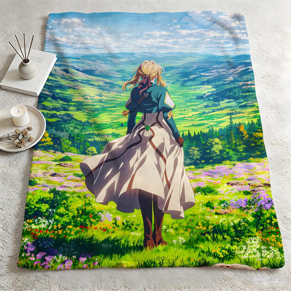 anime VViolet Evergardenn Throw Warm Soft Flannel Blanket Multiuse for Sofa Bed Camping Travel Nap