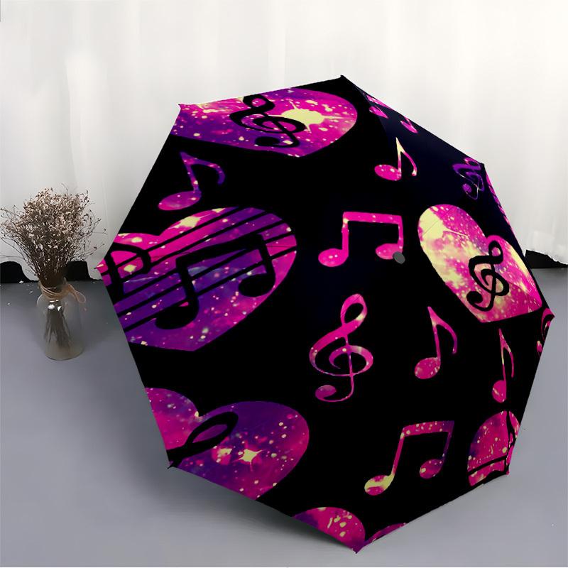 1pc Music Notes Heart Automatic Open/Close Umbrella - Compact Travel Umbrella with 8-Rib Durable Frame, Lightweight & Portable Design z55