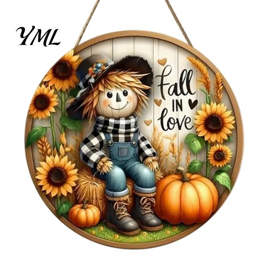 Autumn Harvest Welcome Sign Festival for Front Door, Rustic Wooden Hanging Weather Resistant Entryway with Hemp Rope, Pumpkin Plaque Fall Porch