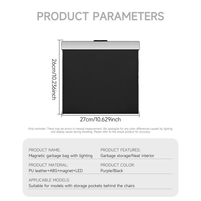 Автомобильный мешок для мусора для автомобиля складной автомобильный мусорный бак для переднего сиденья со светодиодной подсветкой дизайн с магнитной застежкой автомобильное мусорное ведро герметичный автомобиль