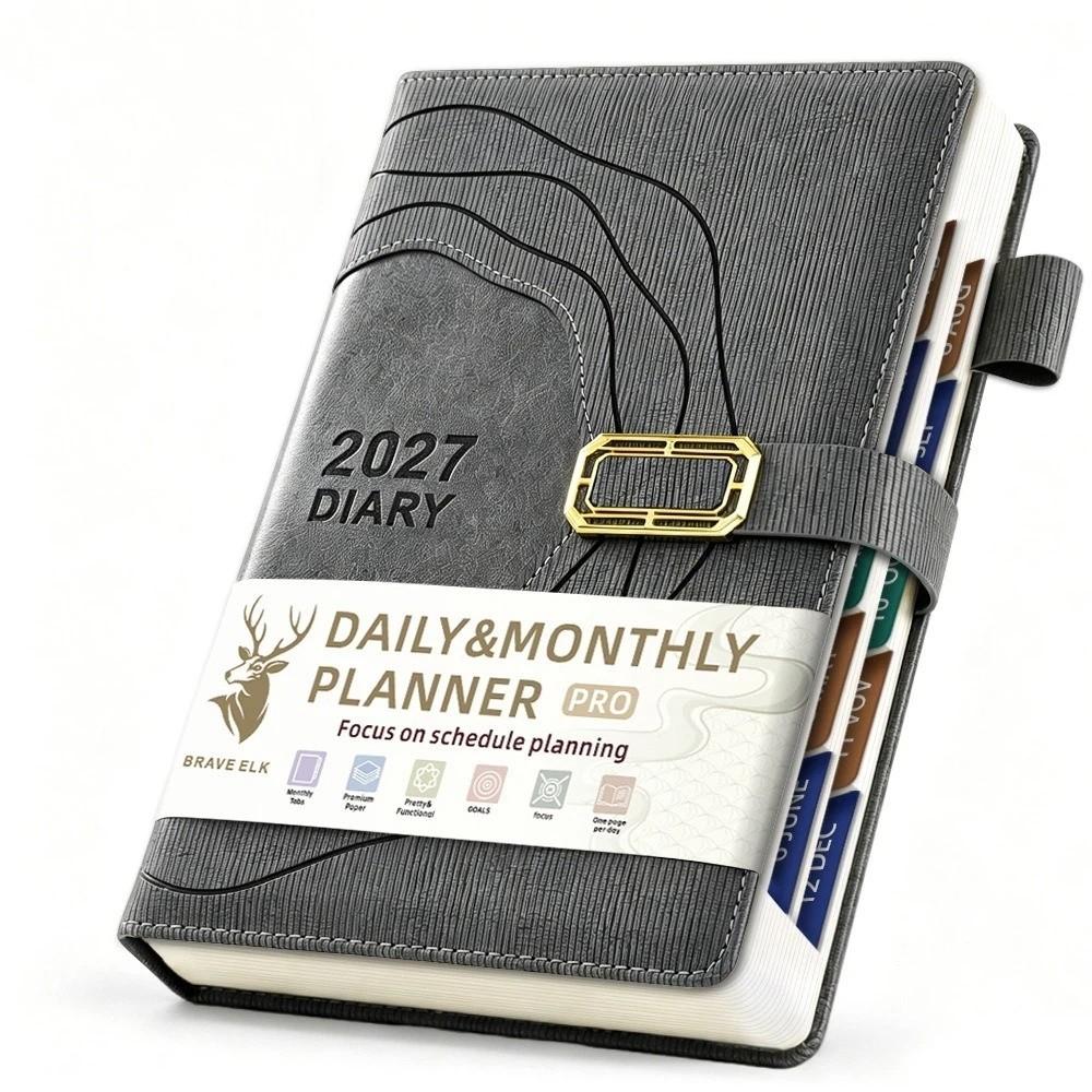 Hardcover Portable Daily Planner PU Leather Cover Agenda Planning Notebook Self-discipline