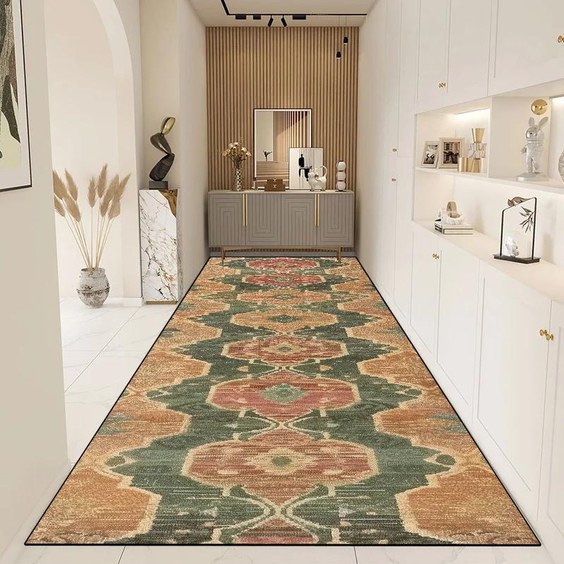 Persian Style Carpet Black Long Hallway Rug Non-slip Stairway Corridor Aisle Runner Rug Washable Living Room Decoration Mat