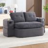 2-in-1 Sleeper Chair Corduroy, Sofa with Reclining Function, Compressed Floor Sofa, Adjustable Armrests, 2 Cup Holders, Backrest, Deep Seat, Dark Grey