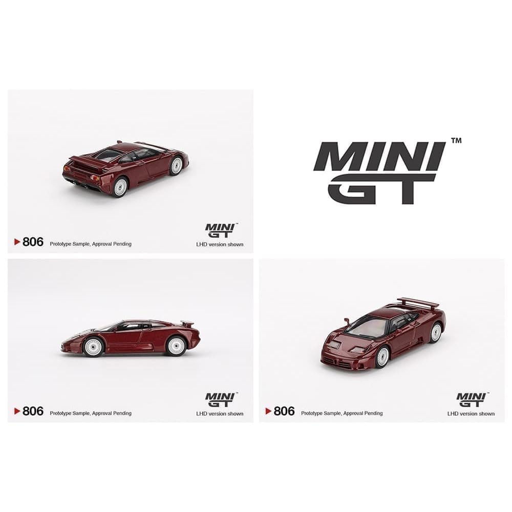 MINI GT 164 в масштабе MiJo TOYS - BUGATTI EB110 GT (ТЕМНО-КРАСНЫЙ МЕТАЛЛИК)