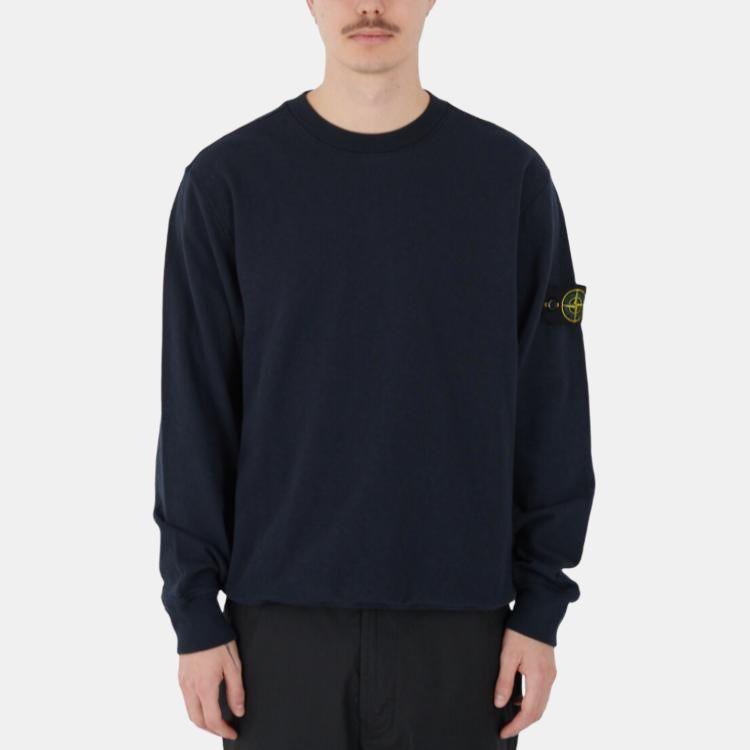 Stone Island Logo Crew Neck Long Sleeve Sweatshirt Men sweatshirt Navy-Blue K1S1561000-20S0060-V0020