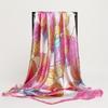 Style Leaf Silk Scarf Female Imitation Silk Scarf 90Cm Large Square Scarf Summer Sunscreen Shawl Decorative Headscarf
