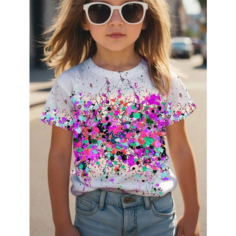 Детская одежда Футболка с круглым вырезом и короткими рукавами для девочек Детская одежда Верхняя женская базовая рубашка