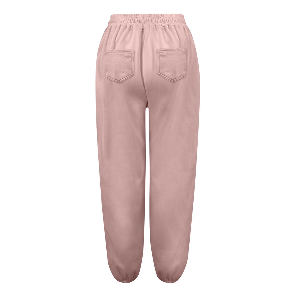 Women's High Waist Solid Color Casual Trousers Workout Sports Joggers Pants With Pockets