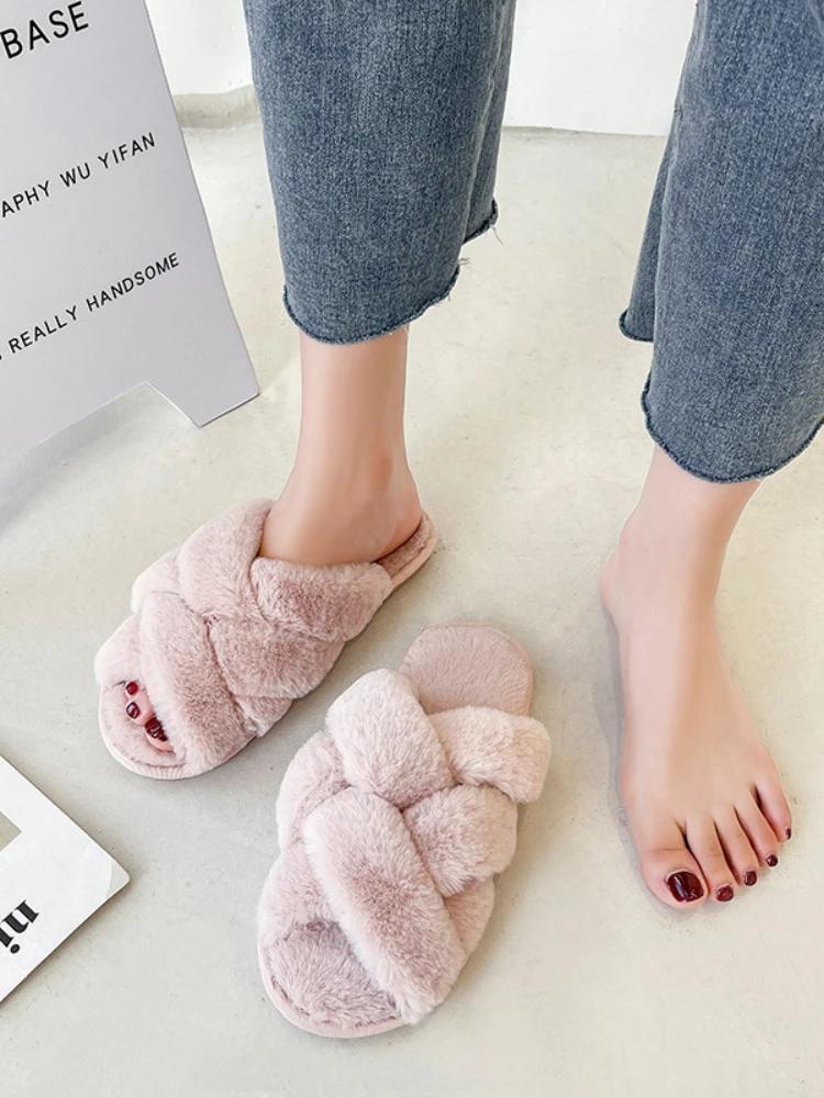 2025 НОВЫЙ дизайн женские зимние домашние пушистые тапочки женские пушистые меховые домашние тапочки плоские тапочки для дома женские шлепанцы