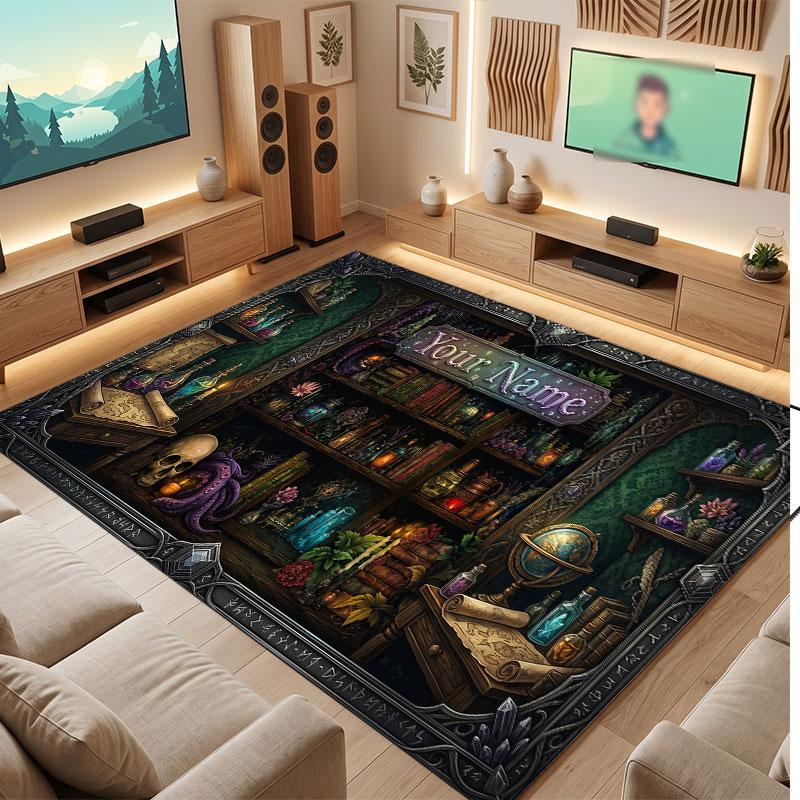 Fantasy Magic Theme Crystal Velvet Floor Rug Personalized Custom Name Text Warm Carpet Home Decoration