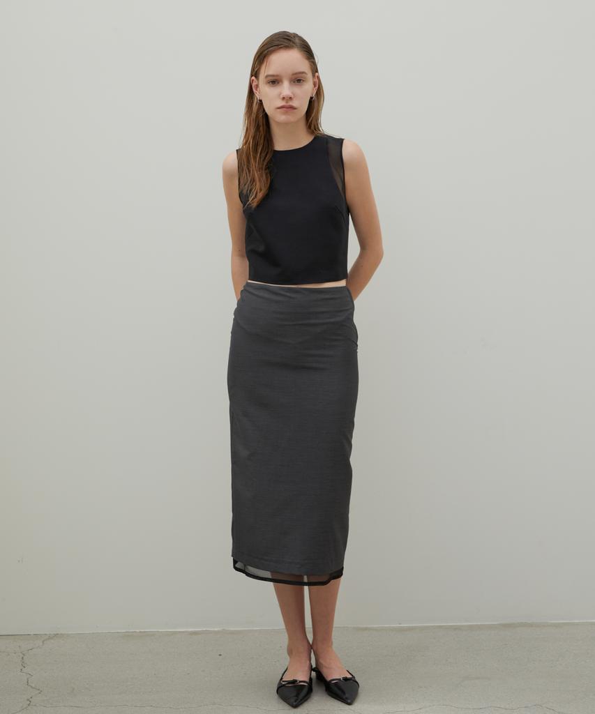 THE BOONDOCK SAINTS Oganza Silk Layered Midi Skirt Charcoal