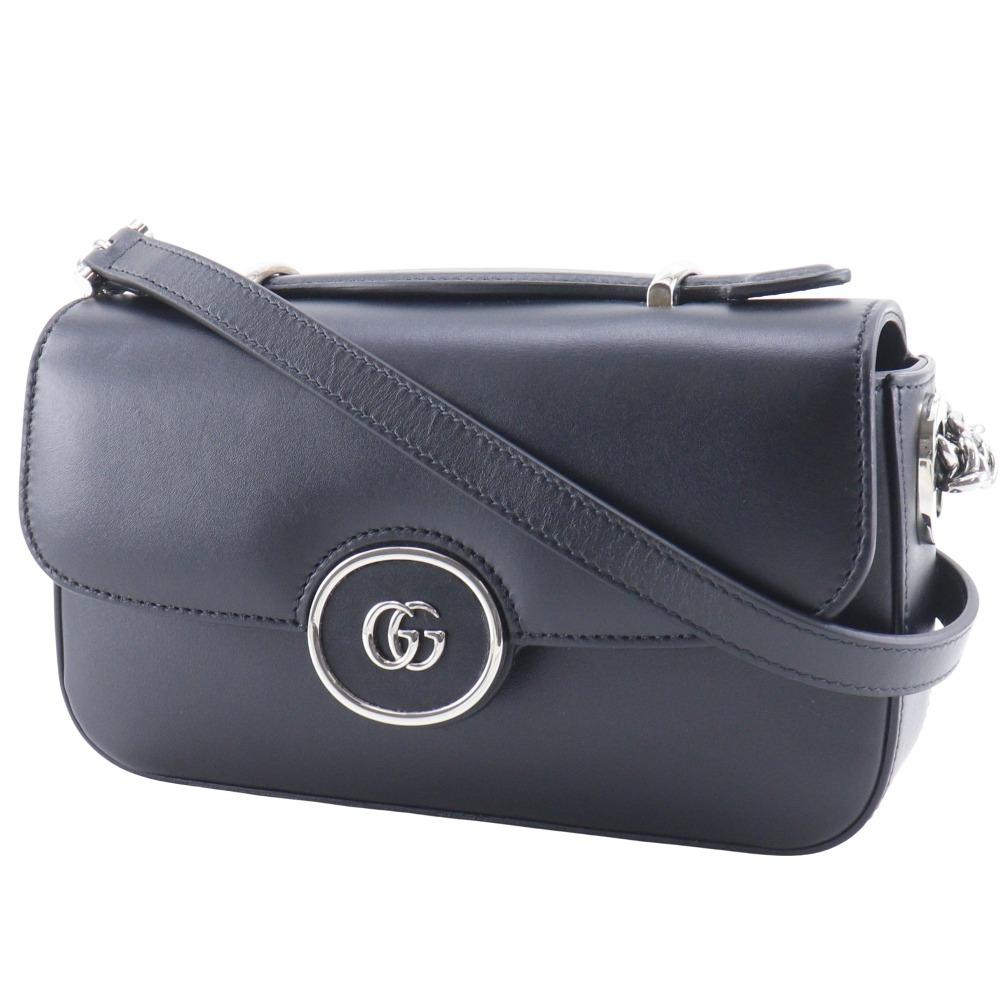 Gucci Маленькая сумка на плечо Petit GG 739722 Double G 2WAY черная кожаная Женская Б/у