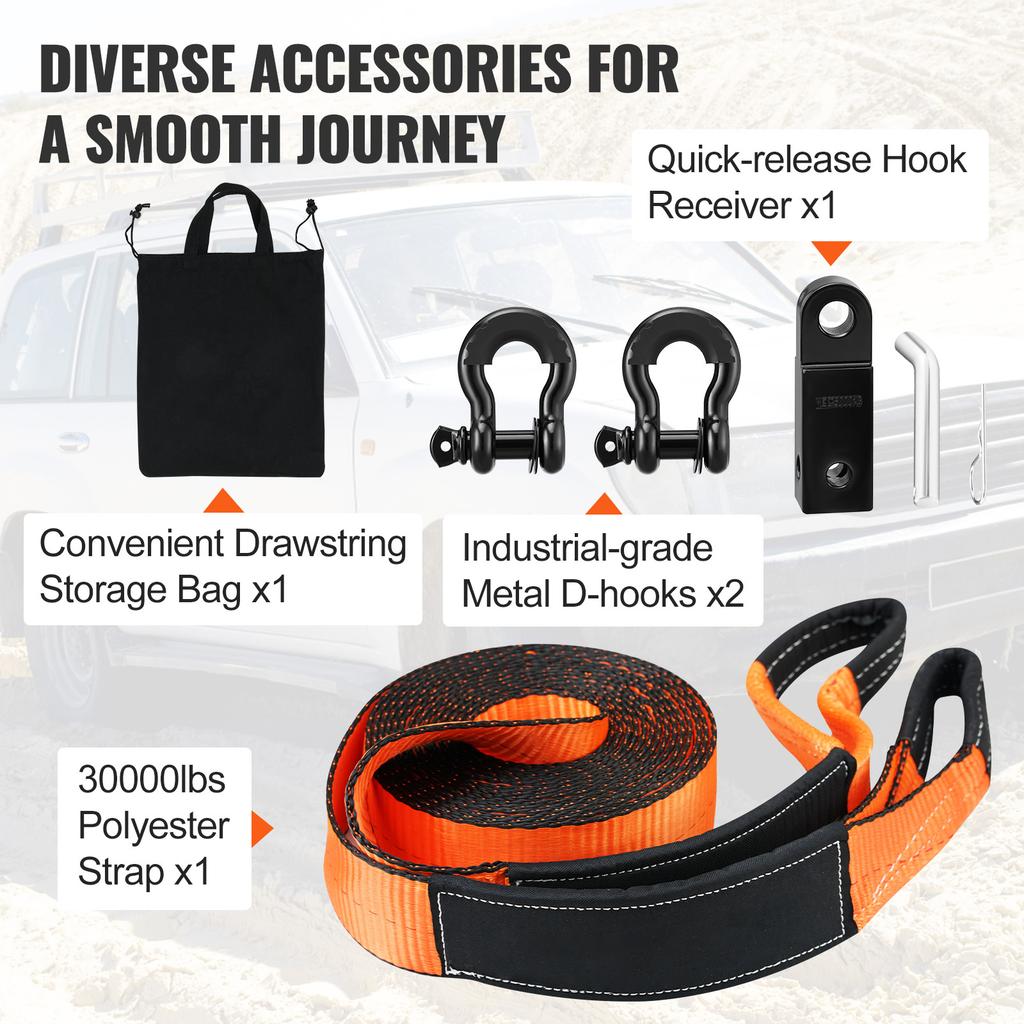 SucceBuy Off-Road Recovery Kit 3"x30' Heavy Duty Winch Recovery Kit with 30,000 Lbs Tow for ATVs Jeeps Off-Road Vehicles Trucks