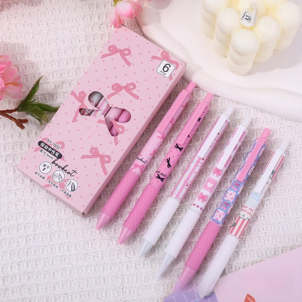 Ballet Bow St Tip Quick Dry Gel Pens Cute Pink Press Type Black Ink Cartoon Printing Pens