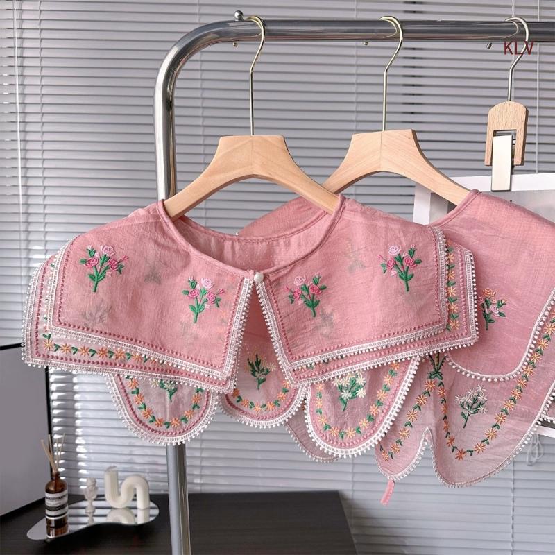 Вышитый цветочный воротник Элегантный съемный фальшивый воротник шаль Винтажный воротник для платья-костюма