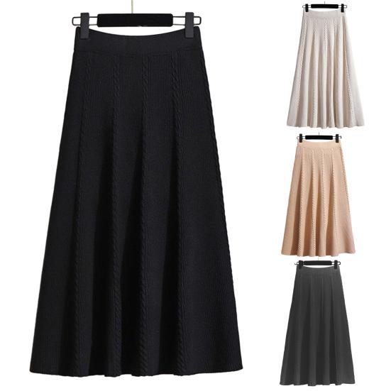 Женская осенне-зимняя юбка с высокой талией и эластичной резинкой на талии, однотонная трикотажная трапециевидная юбка, большие качели, теплая