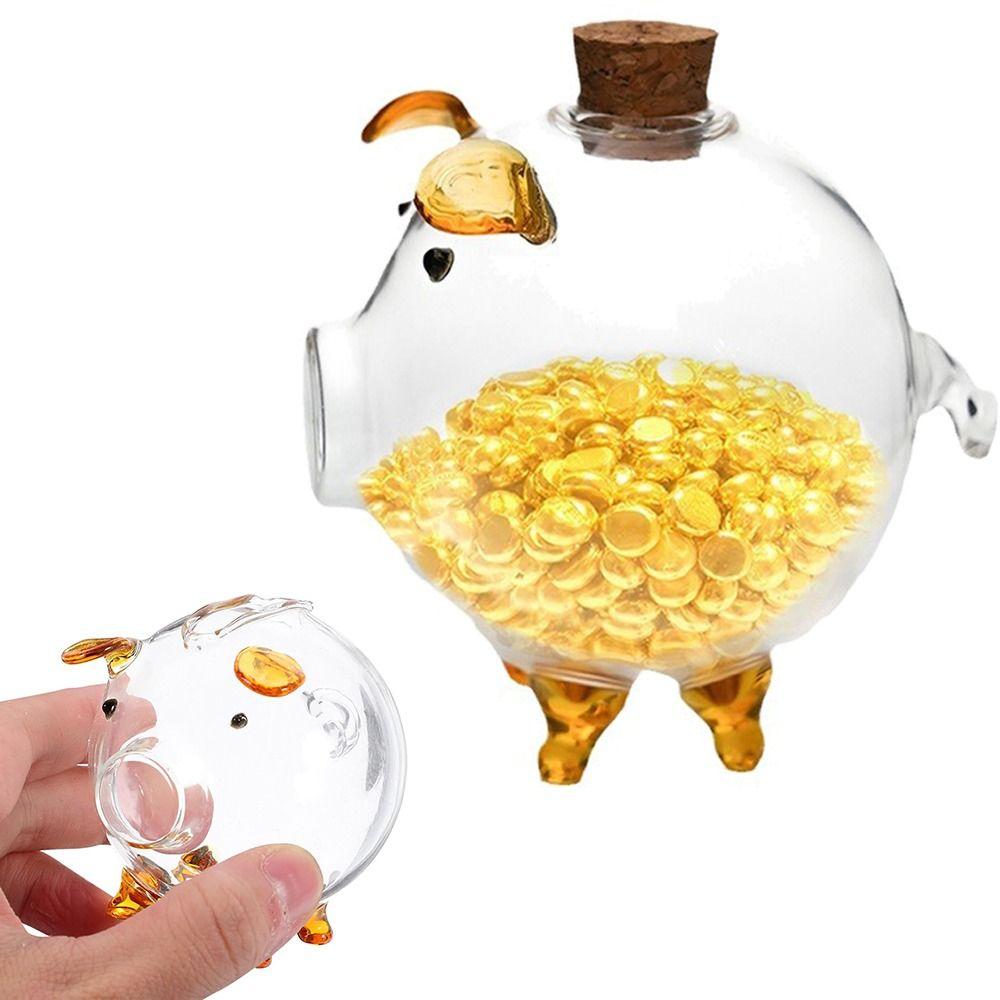 Cartoon Piggy Money Bank Handmade Golden Beans Container Cute Glass Money Jar Gift