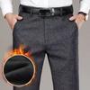 Мужские брюки, зимние новые деловые повседневные флисовые брюки, модные эластичные прямые брюки высокого качества, классические черные, синие утепленные брюки