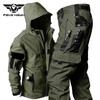 Тактические водонепроницаемые комплекты, мужские куртки с капюшоном и несколькими карманами, износостойкие дышащие брюки-карго, уличные костюмы