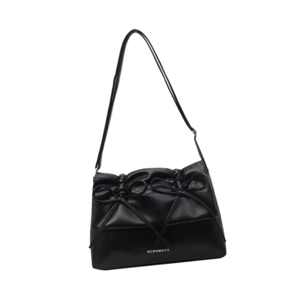 Women Underarm Bag with Bowknot Decor Elegant Medium Size Purse Shoulder Bag Black