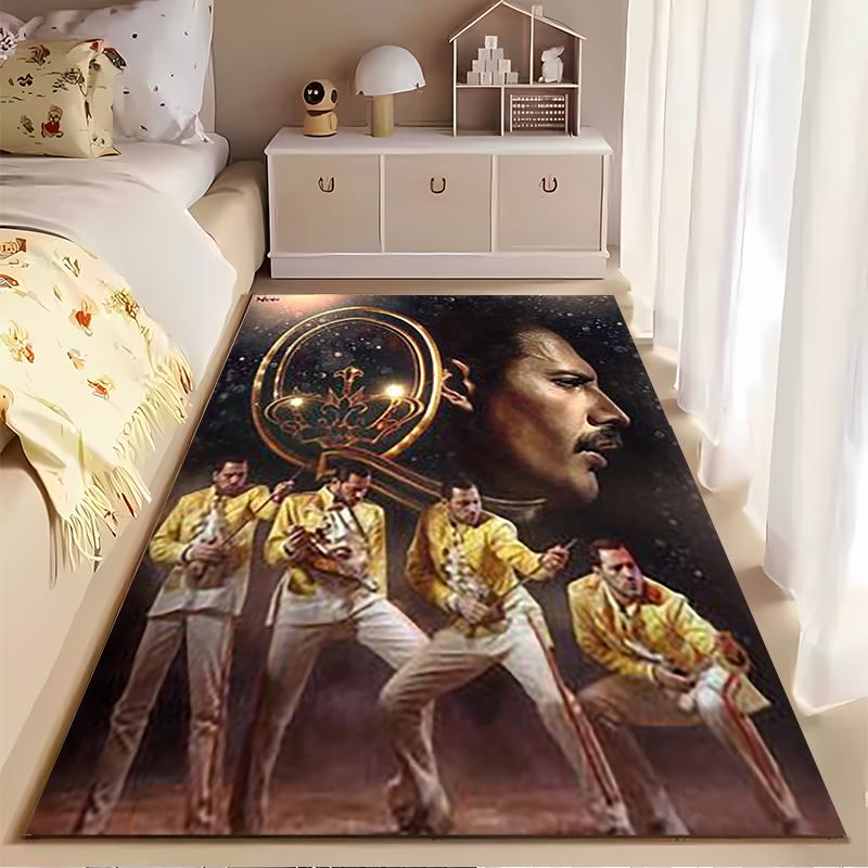 Pop Culture Area Rug, Freddie Mercury Yellow Jacket Collage Wembley Poster, Man Cave Decor, Non-Slip Mat