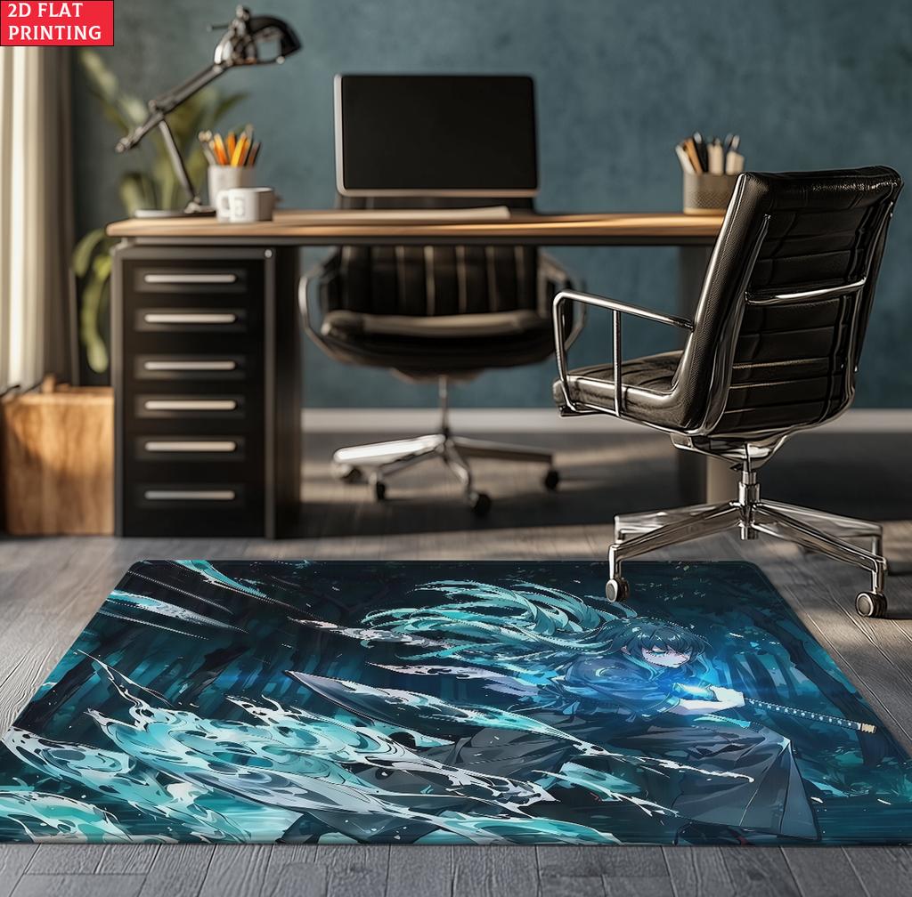 Anime Demon Area Rug, Dark Fire Water Theme Non-slip Floor Mat, Gamer Room Bedroom Decor Carpet, Washable Home Gift