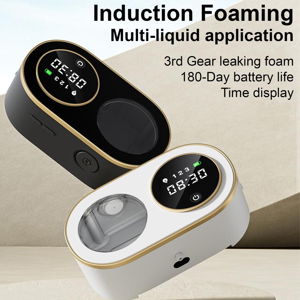 350 ML Automatic Foaming Soap Digital Clock Wall Mount USB Rechargeable Liquid Soap Dispenser with HD LEDDispenser for Bathroom