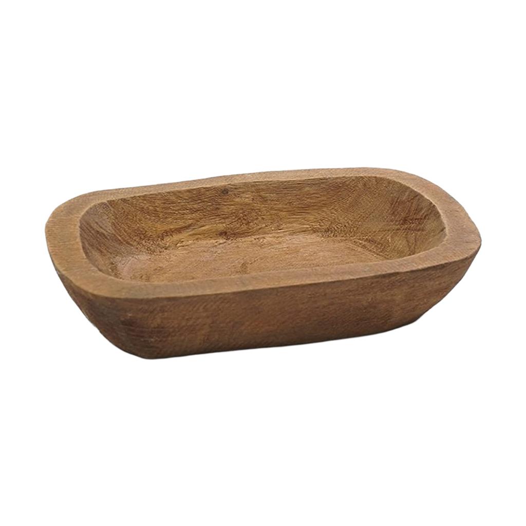 1Pc Solid Wooden Dough Bowl Candle Tray Rustic Decorative Carving Bread Bowl for Home Tabletop Decor Rectangular Kitchen Counter