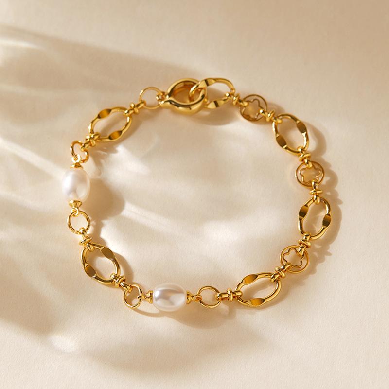 Vintage French Hand Spliced 18k Gold Plated Imitation Pearl Elegant Bracelet For Women