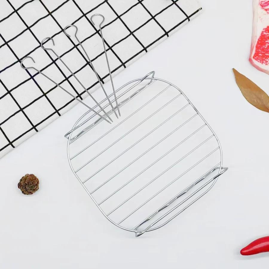 Гриль для аэрофритюрницы, электрическая фритюрница из нержавеющей стали, аксессуары для гриля, 4-контактная двухъярусная решетка для аэрофритюрницы с зажимом для еды