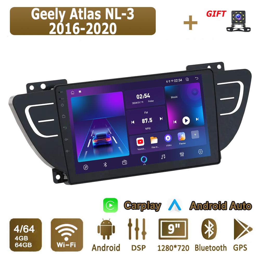 Android Carplay автомобильное радио для Geely Atlas NL-3 2016-2020 мультимедийный проигрыватель головное устройство стерео GPS навигация BT WIFI 4+64 ГБ